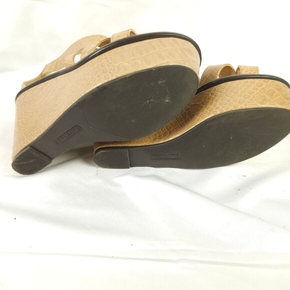 Talbots Womens 7 Beige Croc Print Open Toe Sandals Platform Wedge Leather - Picture 4 of 10